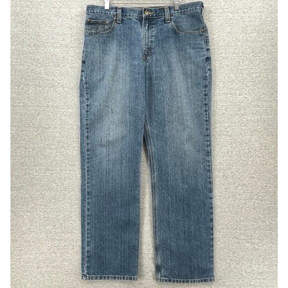 Carhartt Jeans Mens 36 X 32 Blue Denim Relaxed Fit Straight Leg Rugged Workwear - Picture 1 of 12